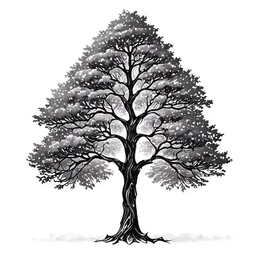 Draw me a tattoo of a tree using the names Landon, Nathan, Ashton, Evan, Mia, Wyatt, Oliver, Ellie, Penelope as branches tattoo design idea