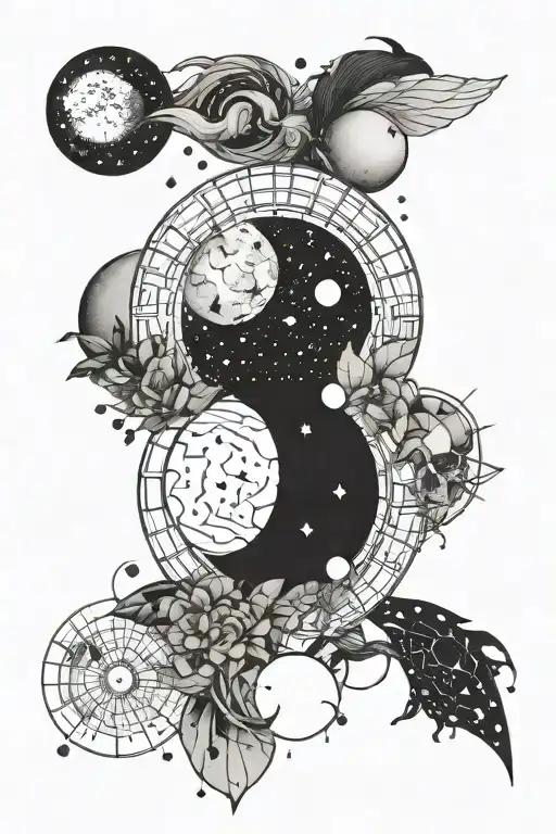 celestial bodies, existence, geometric, minimalist tattoo design idea