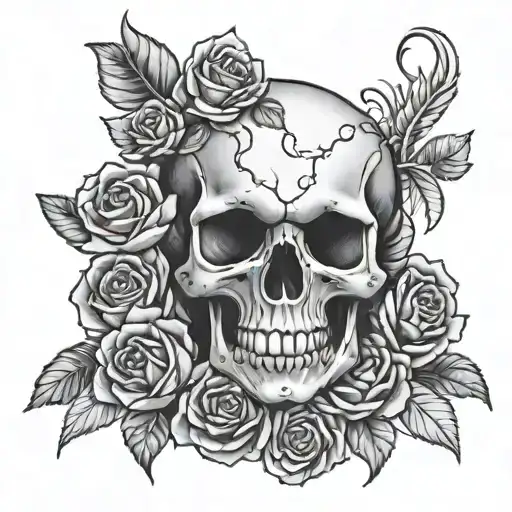 little skull with roses and a snake wrapped tattoo design idea
