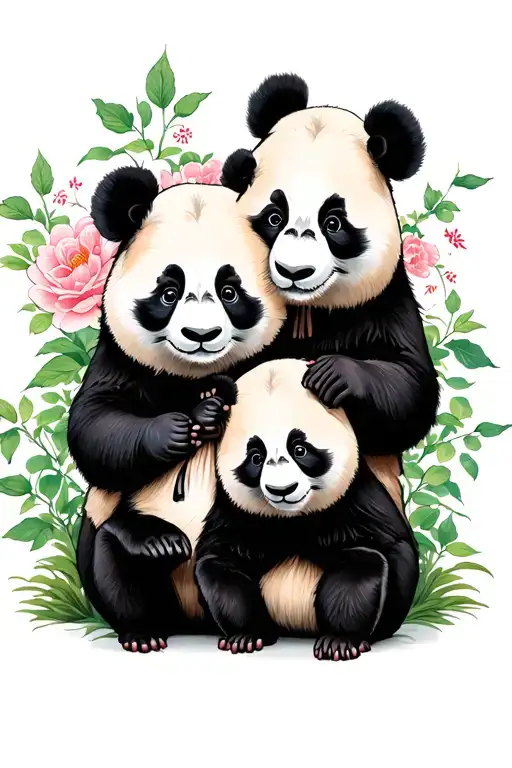 panda family holding hands tattoo design idea