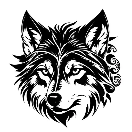 Feminine wolf face tattoo design idea