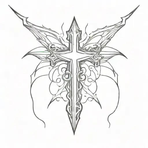 Black Lightning cross necklace tattoo design idea