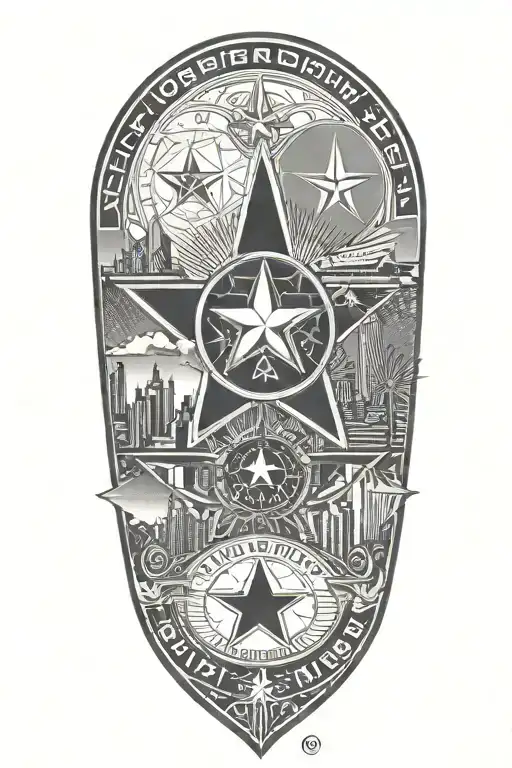 A black and grey tattoo of the Tennessee tri star within the Memphis and Nashville skylines and Roman numerals kids  tattoo design idea