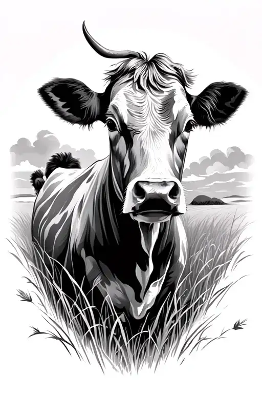 cows, grass, sky tattoo design idea
