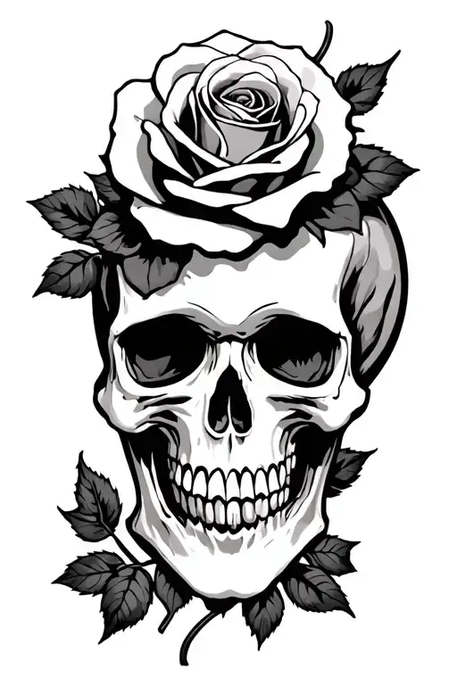 skull and roses from gratful dead on lower leg black and white tattoo design idea