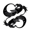 minimalist taurus, pisces, aquarius zodiac sign intertwined tattoo design idea