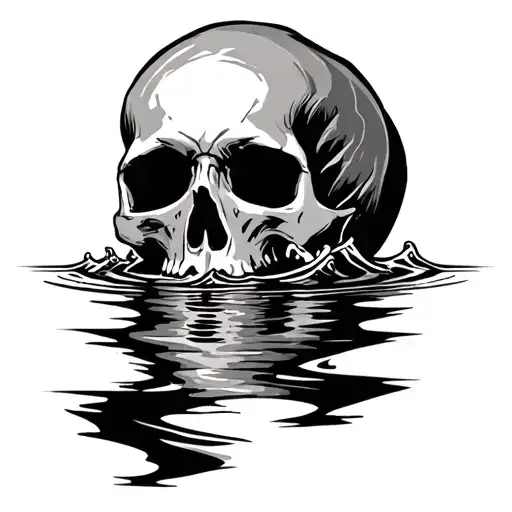 Skull over water with negative space breath tattoo design idea