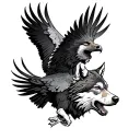 wolf and eagle soaring tattoo design idea