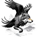 wolf and eagle soaring tattoo design idea