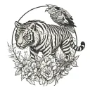 A tiger with an buzzard perched on tigers back tattoo design idea