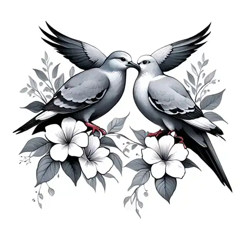 2 doves with flowers tattoo design idea