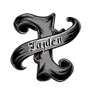 cross with a scroll around it that says Jayden  tattoo design idea