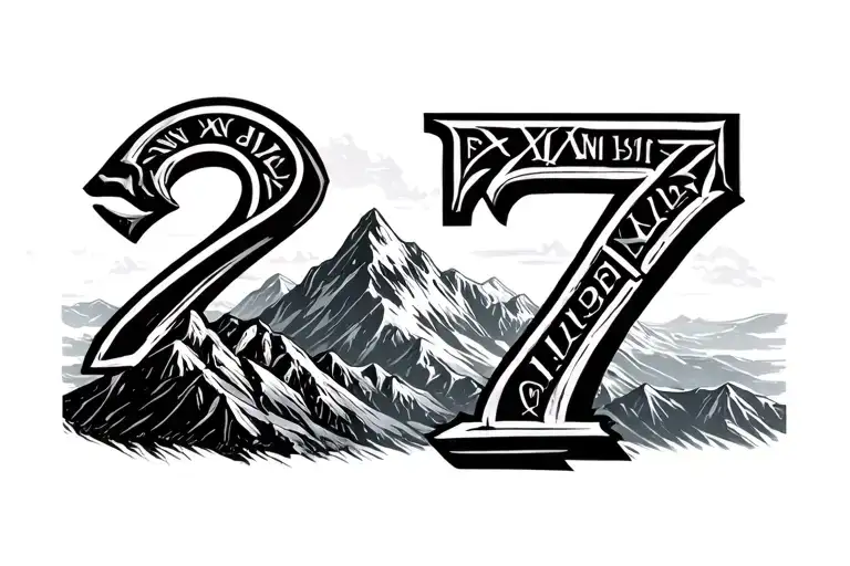 27 written in roman numerals with a mountain landscape tattoo design idea