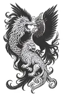 intertwining of phoenix and lion tattoo design idea