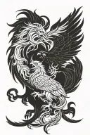 intertwining of phoenix and lion tattoo design idea