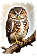 owl perched on a branch tattoo design idea