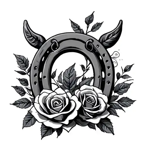 horse shoe and roses intertwined tattoo design idea