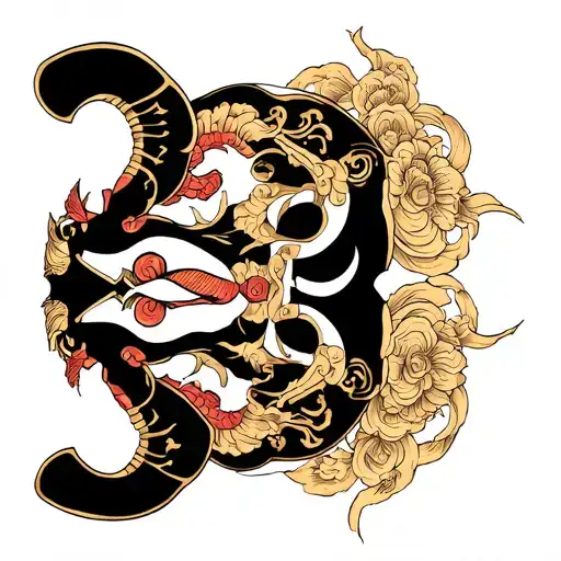 mask with symbol of Gemini and Scorpio tattoo design idea