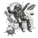 a skydiving parachute with pilot, archeological site, camping under space and planets tattoo design idea