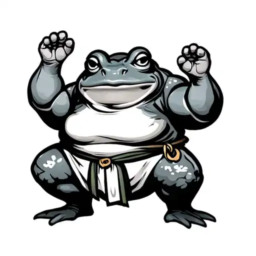 A frog dressed in Yokozuna Sumo attire doing a sumo pose tattoo design idea