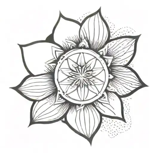 lotus flower and sand dollar in the center  tattoo design idea