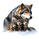 mother wolves with 3 cubs tattoo design idea