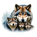mother wolves with 3 cubs tattoo design idea