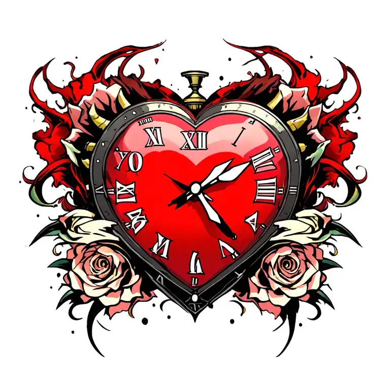 heart clock tattoo design idea