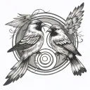2 sparrows in the shape of ying and yang flying in a circular movement. No added details, just 2 birds. tattoo design idea