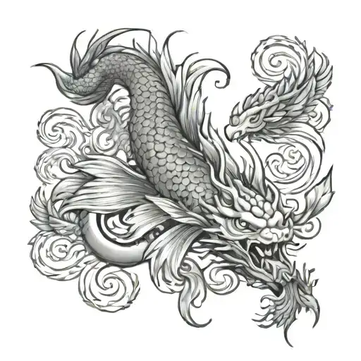 carp, dragon, phoenix, bodhisattva tattoo design idea