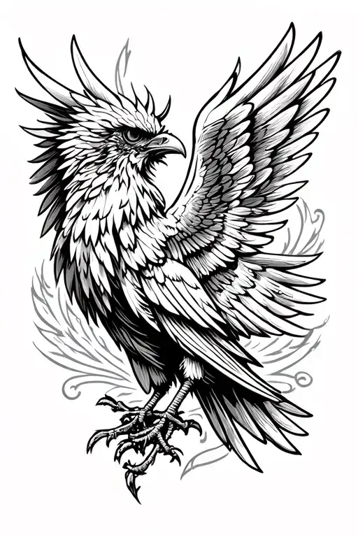 Phoenix with deployed wings tattoo design idea
