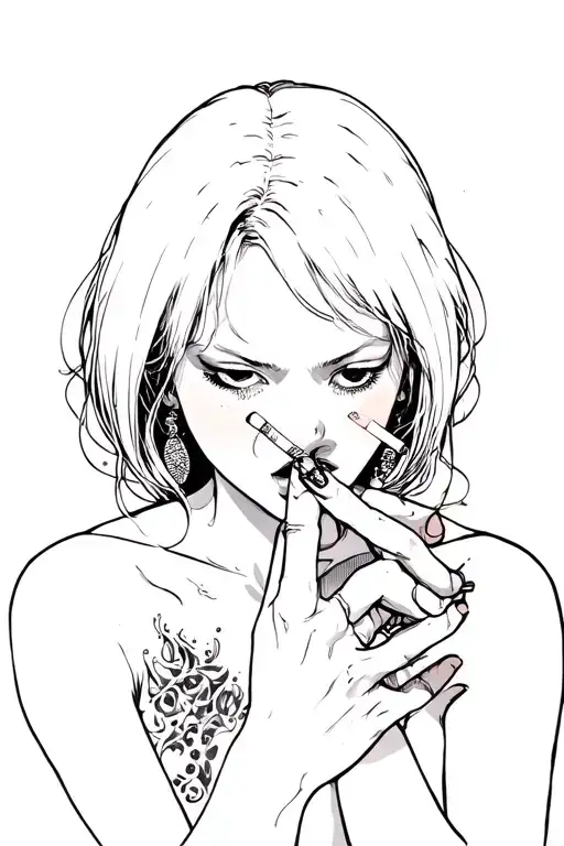 ahegao girl smoking a cigarette being consumed tattoo design idea