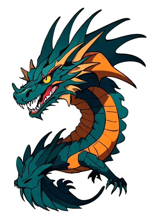 dragon flying, gaming, cyberpunk anime character tattoo design idea