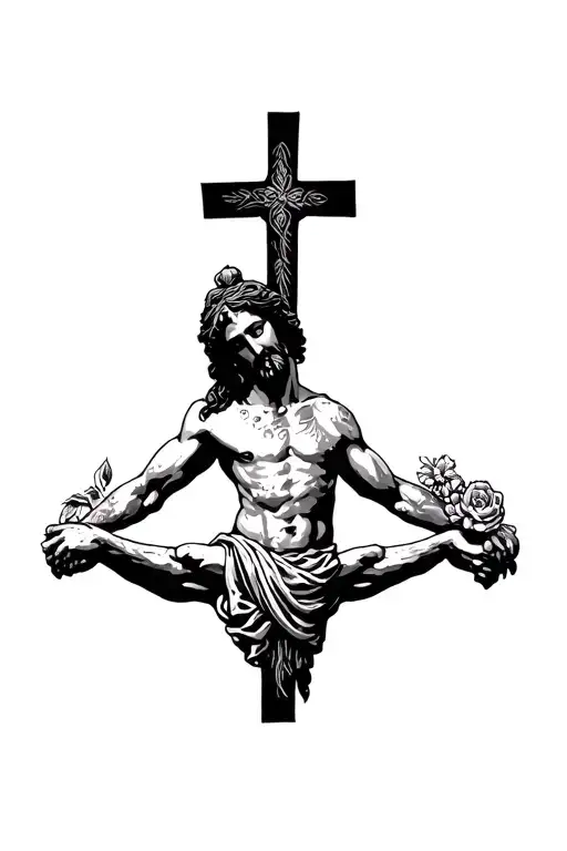 Cross And Jesus holding tattoo design idea