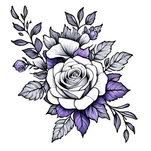 violet and roses flowers fine line vine forearm  tattoo design idea