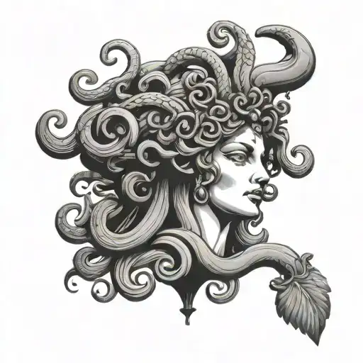 medusa head with Greek column next to her  tattoo design idea