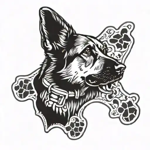 german shepherd paw prints dog bone tattoo design idea