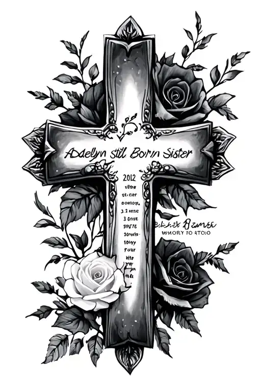 cross for still born sister. October 20 ,2012 name Adelyn Rose Sams tattoo design idea