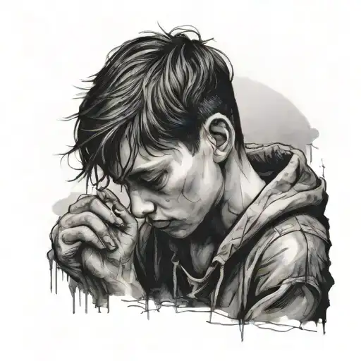 boy in dark with out any hope having few tears in eyes tattoo design idea