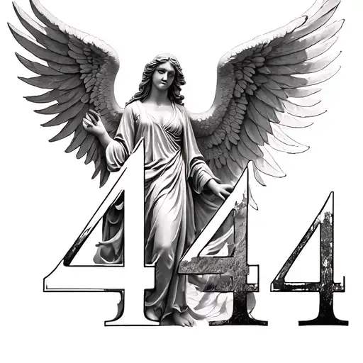 Angel holding number 444 tattoo design idea