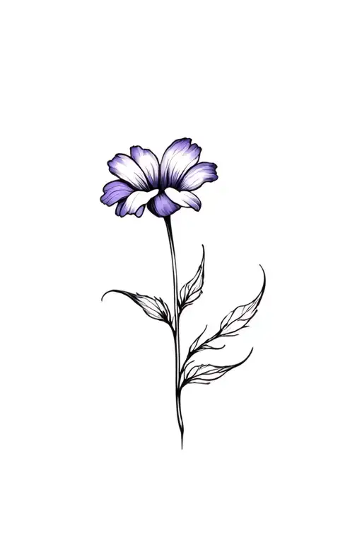 fine line violet flower in black and white tattoo design idea