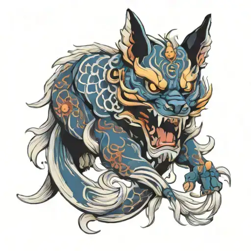 mask fox yokai demon ghost koi oni demon tattoo design idea