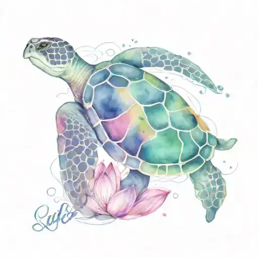 lotus flower sea turtle tattoo design idea