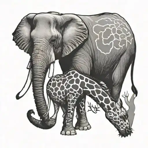elephant and giraffe tattoo design idea