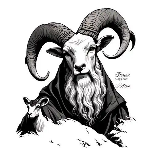 st Francis with bighorn rams and mountains tattoo design idea