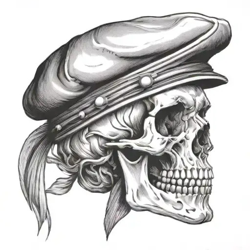 skull with beret tattoo design idea