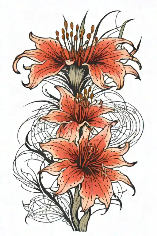 geometric spider lily flower with choso blood marks above it tattoo design idea