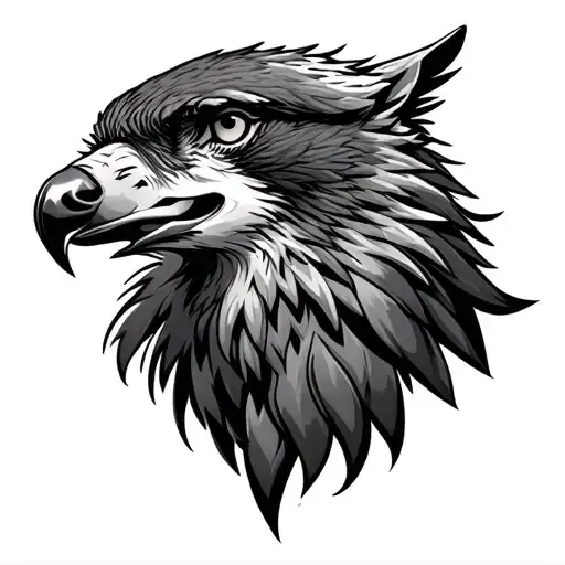 hawk and wolf head tattoo design idea