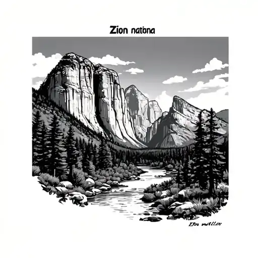 Zion national park scene tattoo design idea