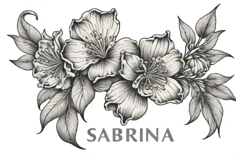 the name sabrina with the birth flower of march tattoo design idea